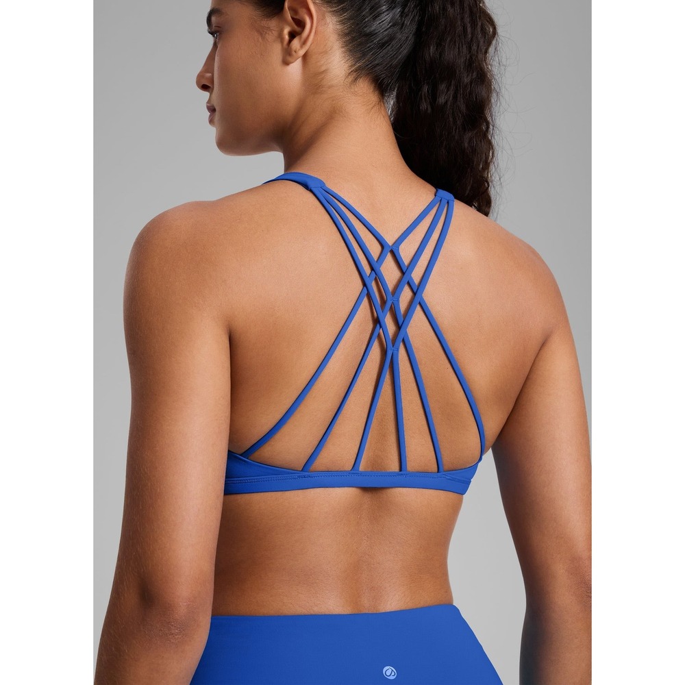 CRZYOGA Nakedfeel Low Cut Strappy Bra Yoga Women M Madagascar Blue New With Tags